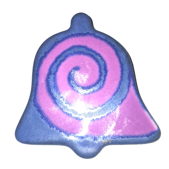 Vintage Jewelry - Vtg Artisan Purple Swirl Clay Ceramic Bell Pin Brooch